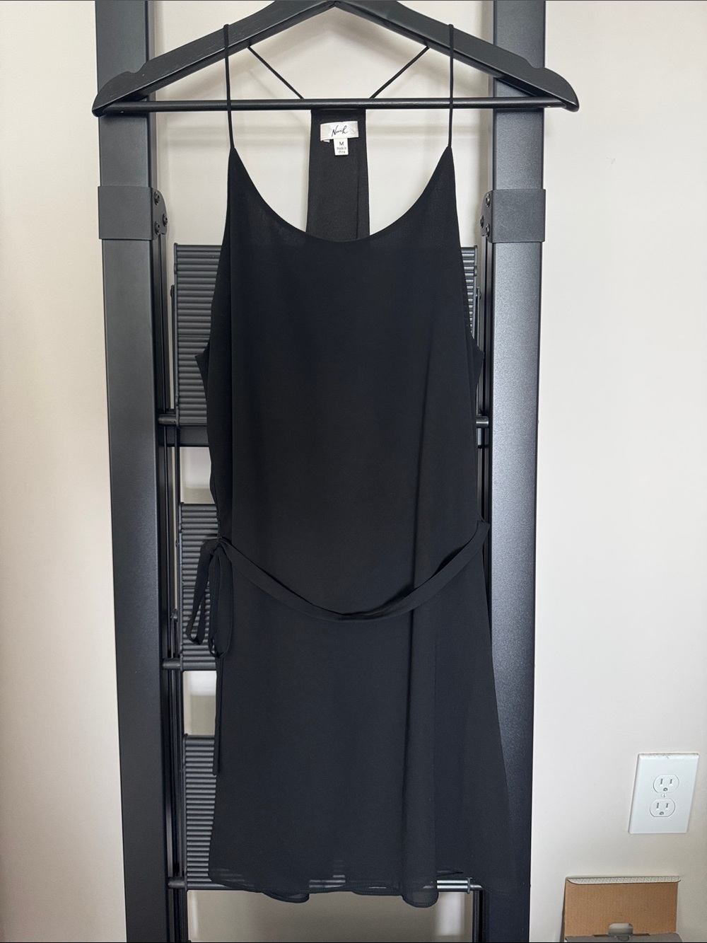 Black Slip Dress with Tie Waist - Women's Dress